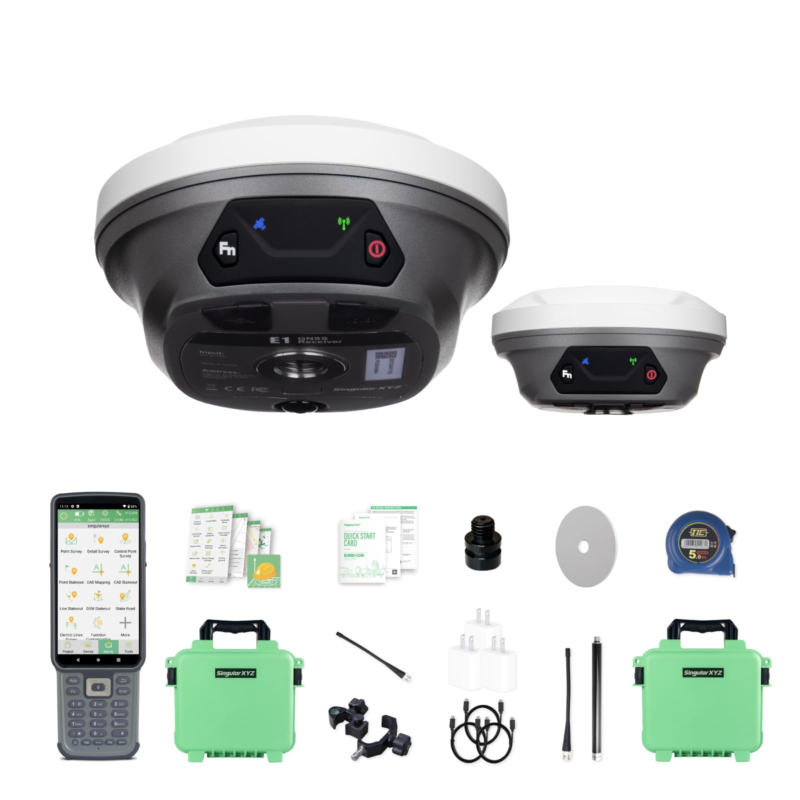 E1 Lite GNSS RTK Surveying Equipment, RTK GNSS GPS with IMU Rover & Base, GPS RTK Handheld Collector with Software, 1cm Accuracy, 1408 Channels, 60° Tilt Survey, 5km UHF Range