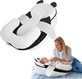 Baby Feeding Pillow, Anti Overflow Feeding Pillow for Reducing Spit-Up, Safety Nursing Pillow, Baby Lounger Reflux Wedge Breastfeeding, Removable top and Bottom (Black, Small)