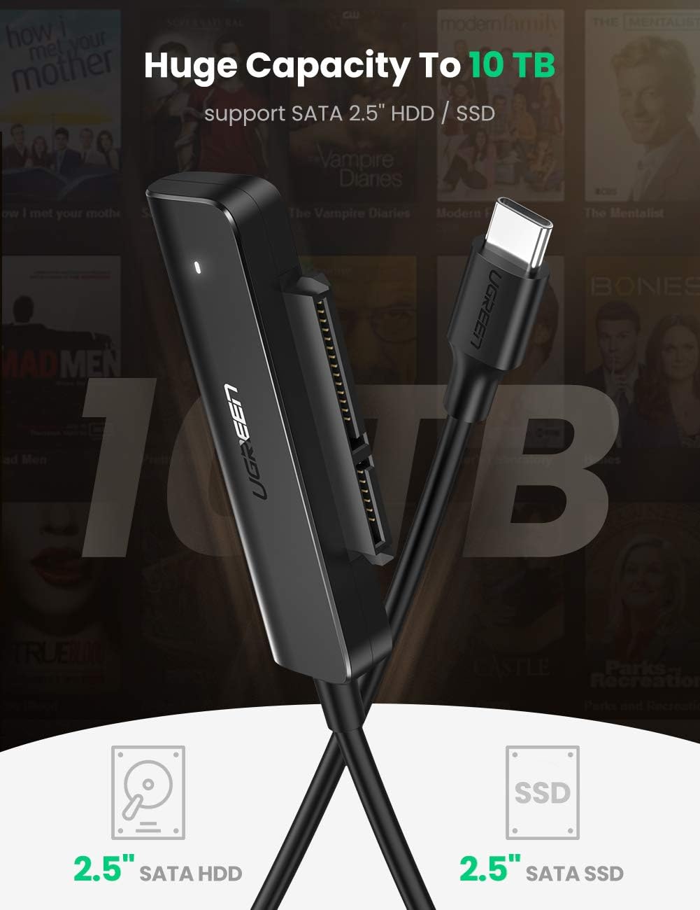 Best Deal 🛒 UGREEN SATA to USB C Adapter Cable for 2.5 SSD and HDD Hard Drive Connector 5Gbps Support SATA III UASP Thunderbolt 3 Compatible with Samsung Seagate WD Hitachi Toshiba MacBook Pro