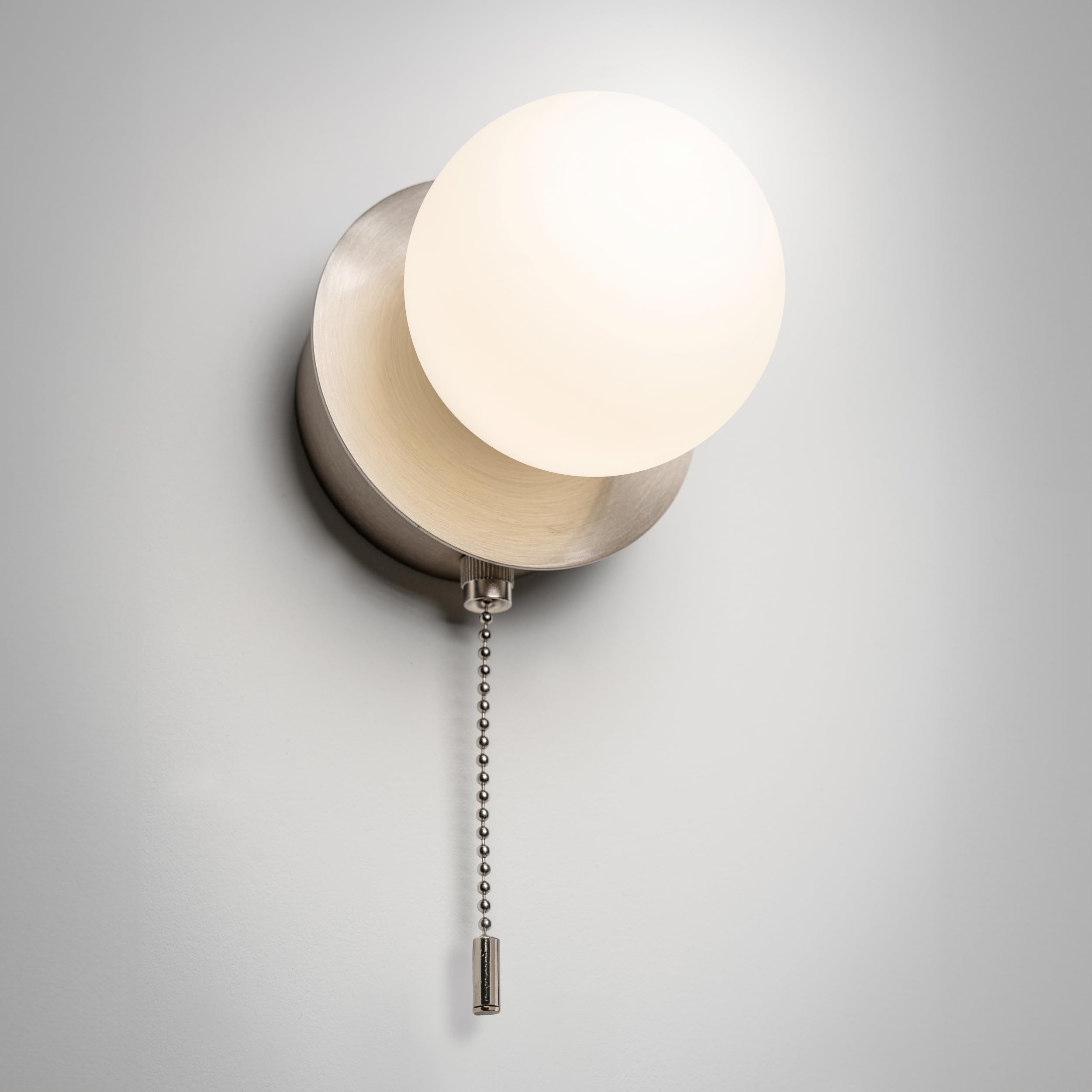 CGC Lighting USB Rechargeable Battery Magnetic Wireless Wall Light Opal Glass Diffuser Decorative Pull Cord Wall Lamp (Satin Nickel Macie)