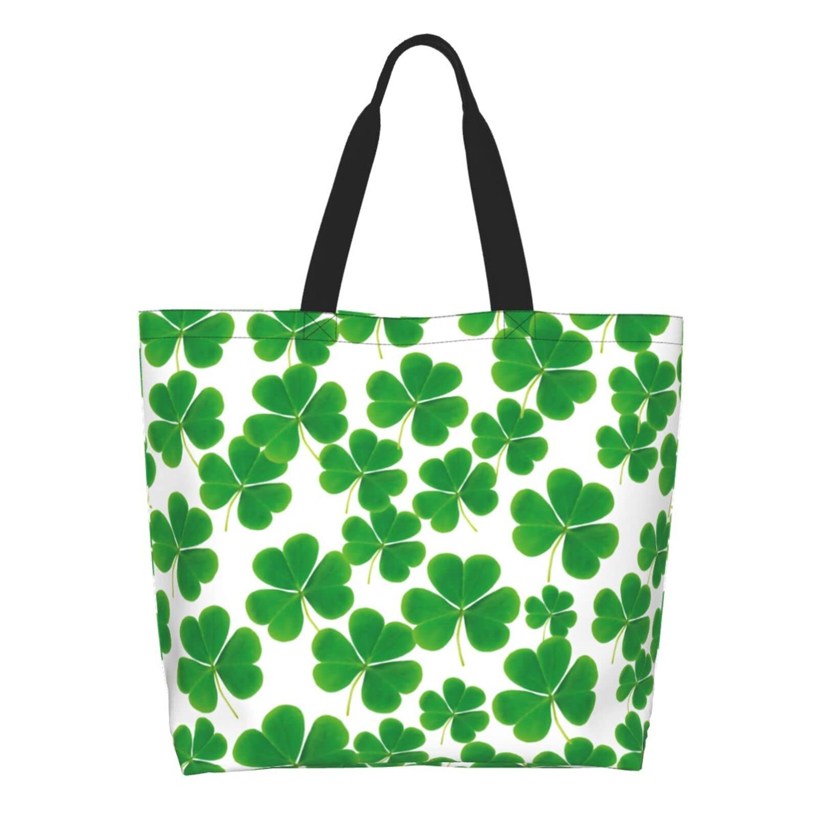 YSBYEIU St Patrick's Day Shamrock Tote Bag for Women Men Lucky Clover Reusable Grocery Bags for Work,Picnic,Camping,Travel