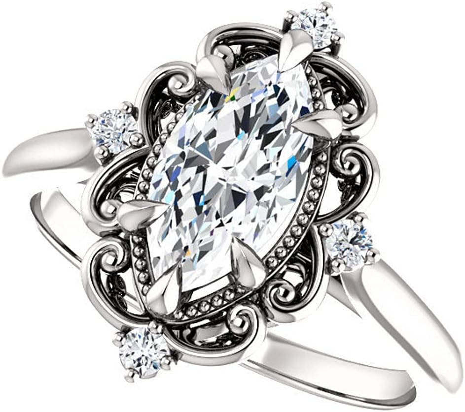 1 CT Marquise Cut Colorless Moissanite Engagement Ring, Wedding/Bridal Ring, Solitaire Halo Style, Vintage Antique Anniversary Promise Ring Gifts for Her