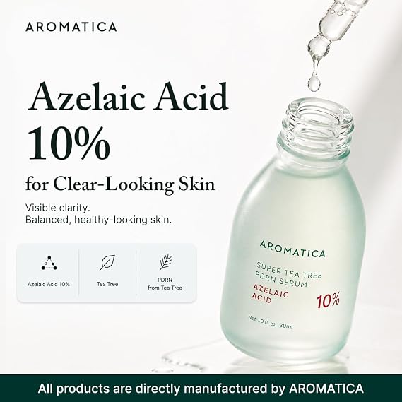 AROMATICA Azelaic Acid 10% Serum 1.01 fl oz | Blemish & Redness Soothing Facial Serum, PDRN Serum, Tea Tree Complex, for Sensitive & Blemish-Prone Skin, Korean Skincare