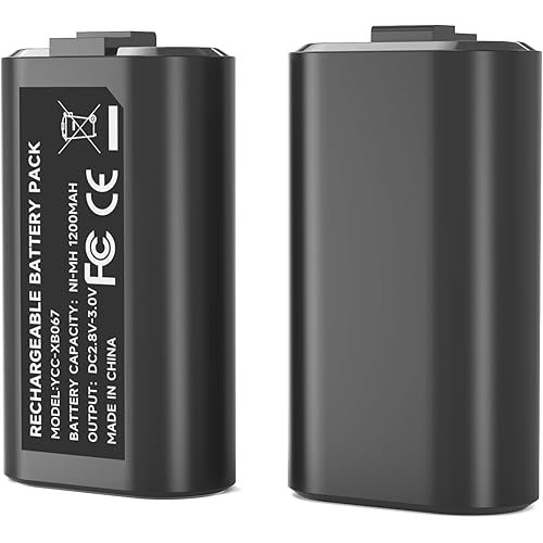 YCCSKY 2-Pack Rechargeable Battery Pack for Xbox Series X/S & Xbox One X/S/Elite Series Controllers, 4440mWh (1200mAh) Long-Lasting Power Overcharge/Short-Circuit Protection, FCC/CE Certified
