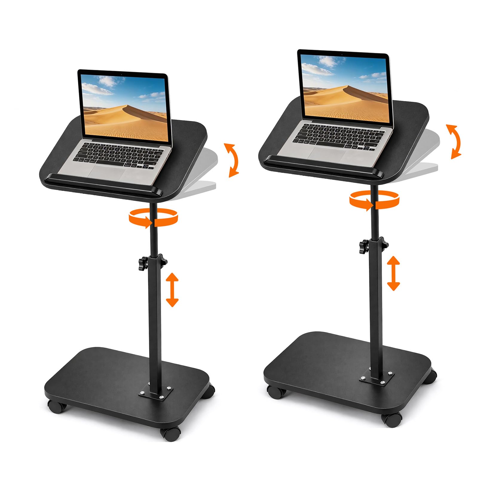 2*Side table with wheels Adjustable C-Shaped Laptop Desk Lamp Sofa Bedside Table Flip 180° + Rotate 360° Swivel Tray Mobile End table Rolling TV Bathtub Space-Saving for Living Room Bedroom Black