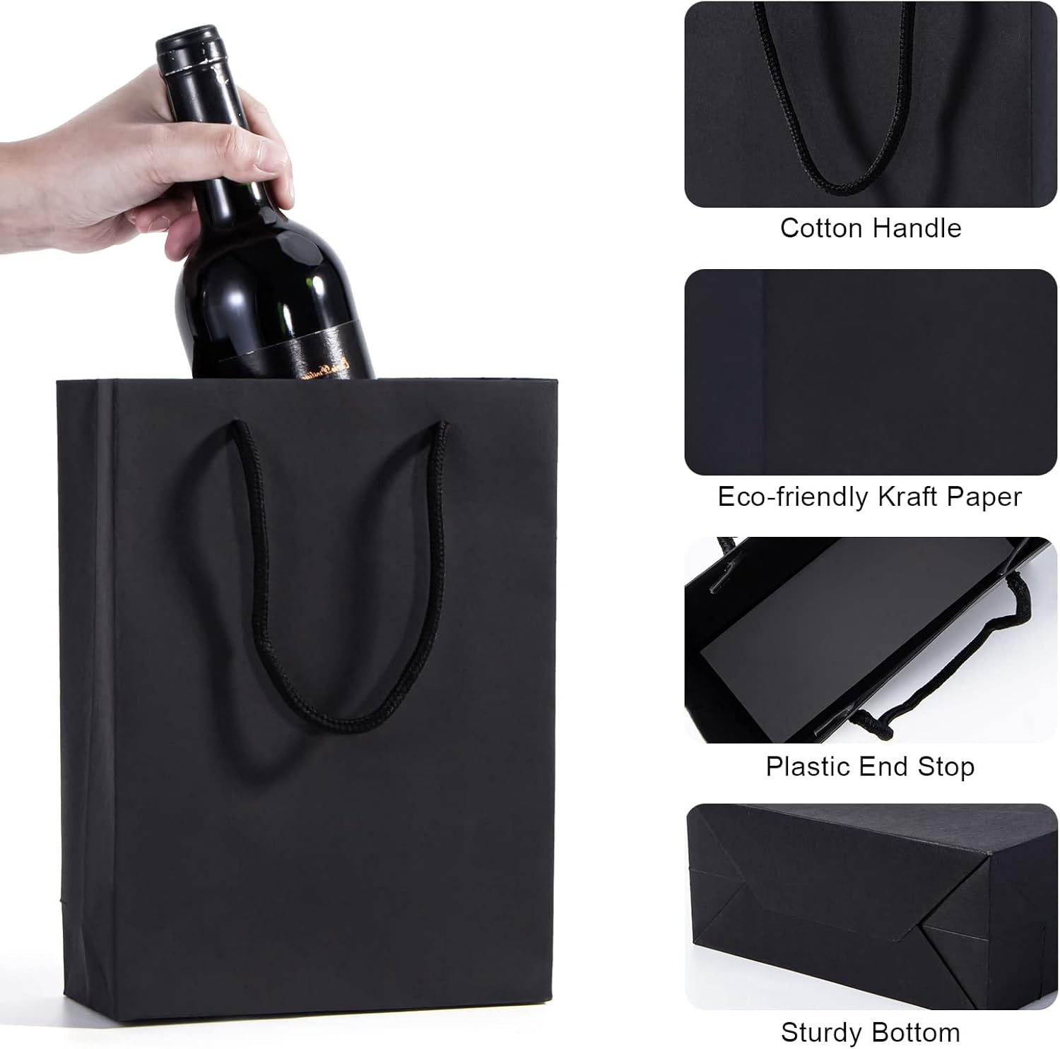 Katfort Black Gift Bags 24pcs, Medium Size Gift Bag Bulk 7.5''×3.1''×10.2'', Matte Paper Bags with Handles, Black Kraft Bag for Gift, Party, Retail - Image 3