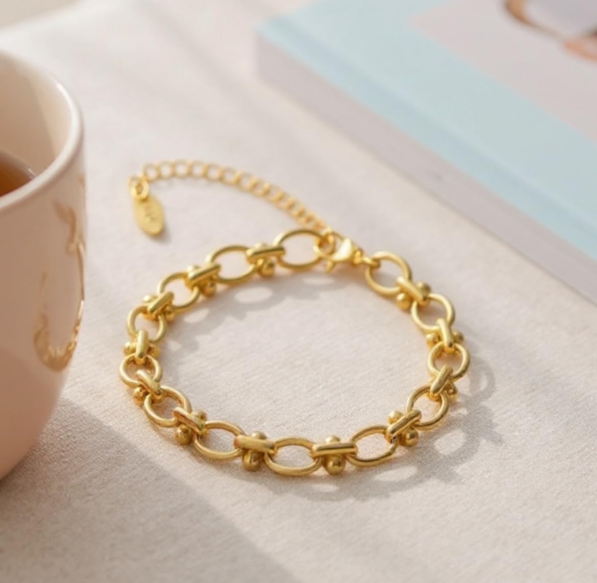 18K 18 Karat Yellow Gold Plated over Stainless Steel Oval Link Chain Bracelet, 6.5 inch, Nickel Free Waterproof hypoallergenic Tarnish Resistant - Image 5