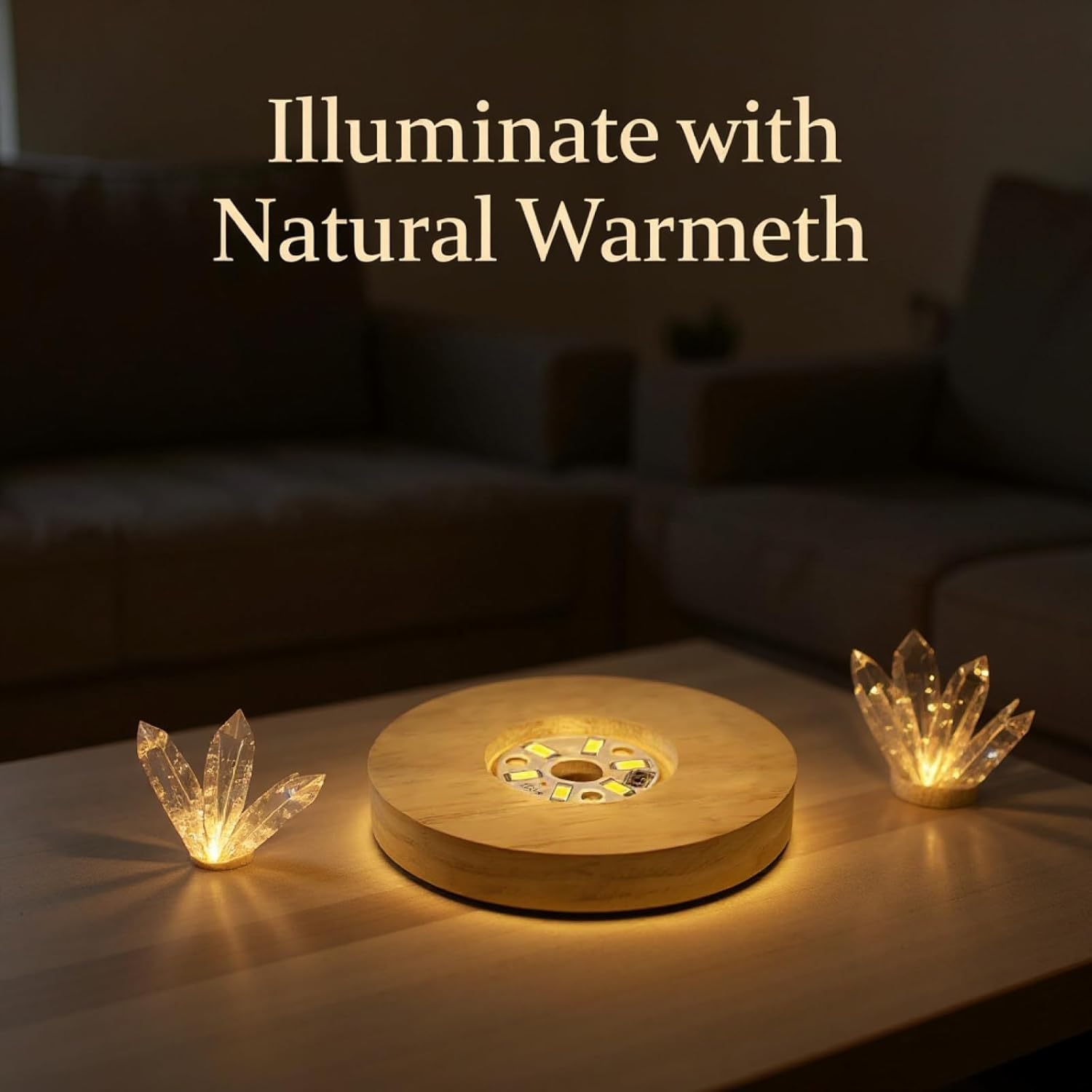 Usb Powered Crystal Display Stand, 4 Pcs 3.1 In Led Light Display Base, Warm Light For Home Decor