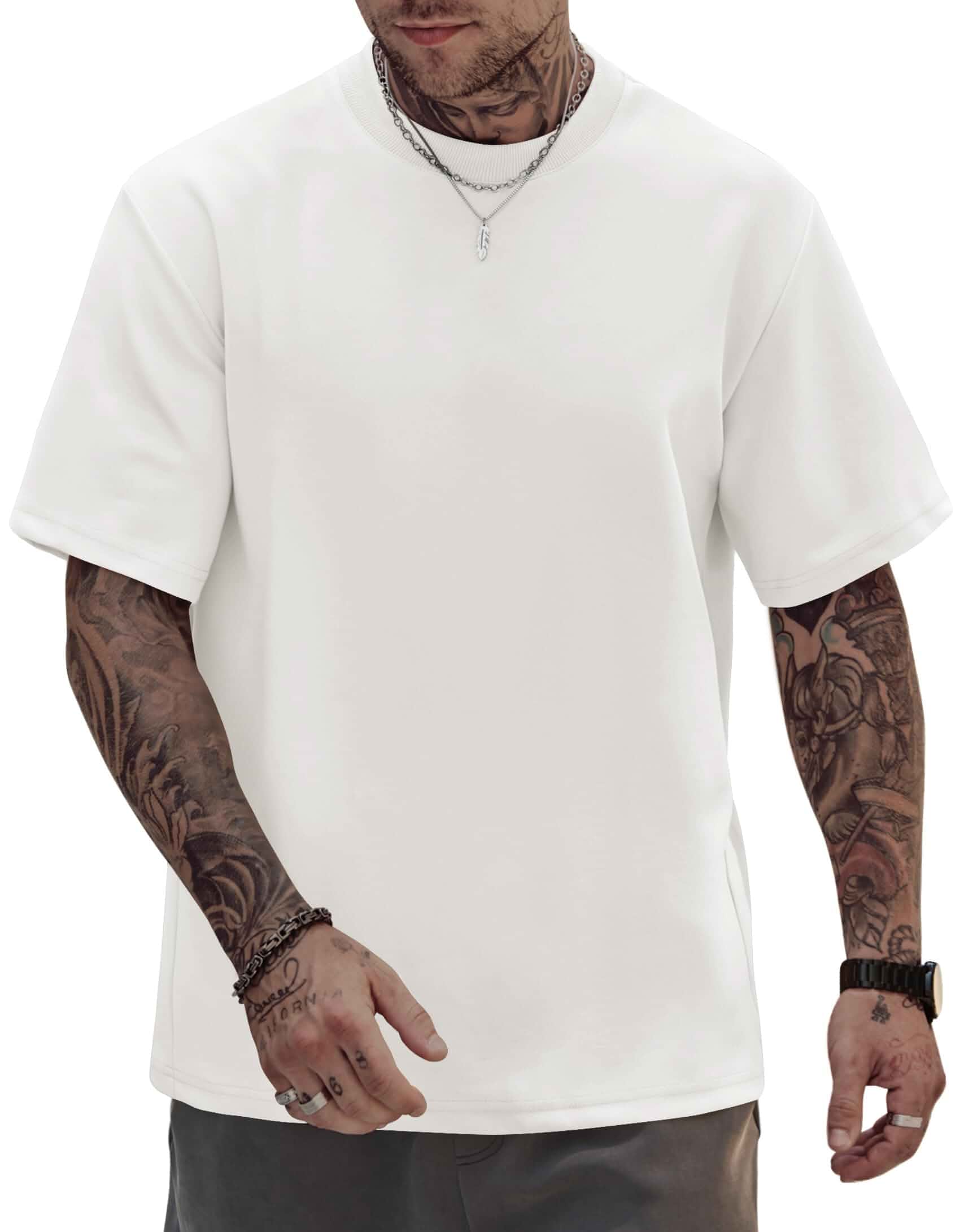 Herberton Mens Oversized T-Shirts Heavyweight Stretch Thick Cotton Tee 320GSM, Street, Cool, All Season, Stretch, Smooth, Wrinkle-Free, Drop Shoulder, Lasting Durability