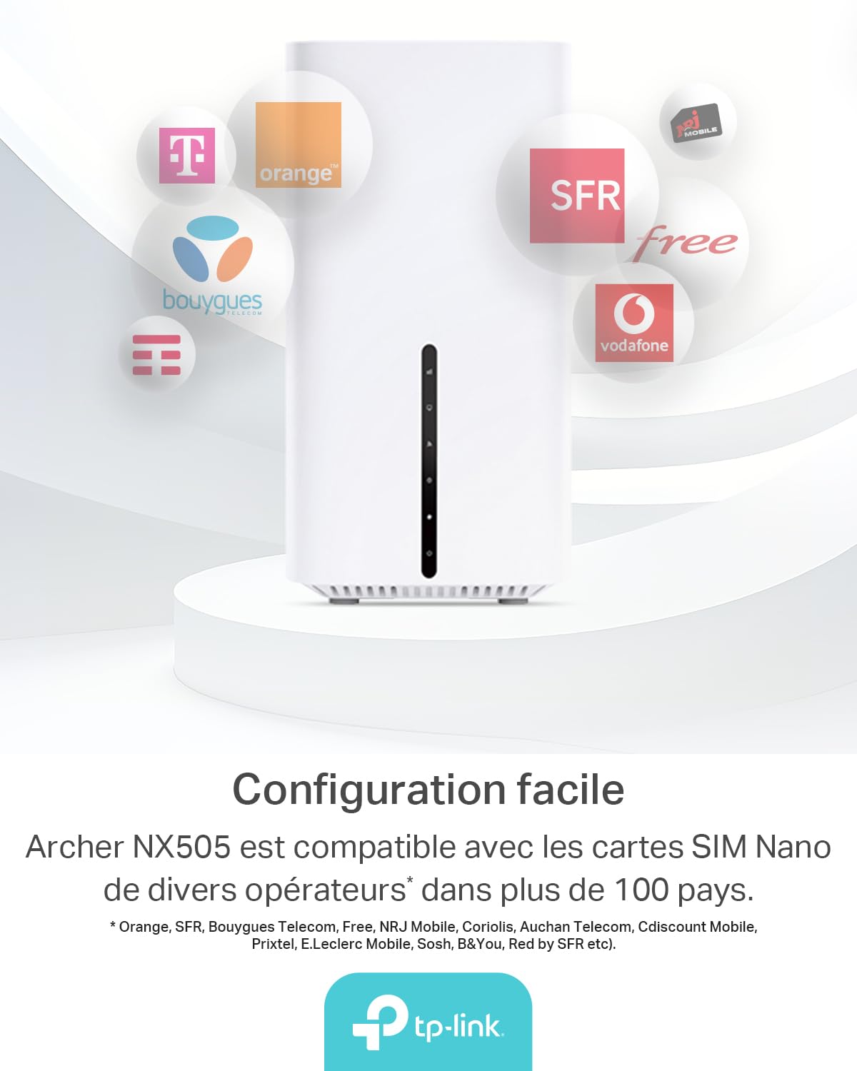 TP-Link Routeur 5G Archer NX505 Wi-FI 6 AX3000Mbps Bi Bande, Jusqu’à 4,67 GB/s, 1 Port WAN/LAN, Jusqu’à 64 Appareils, EasyMesh, libertez-Vous de la Box opérateur avec Tous Les NanoSIM