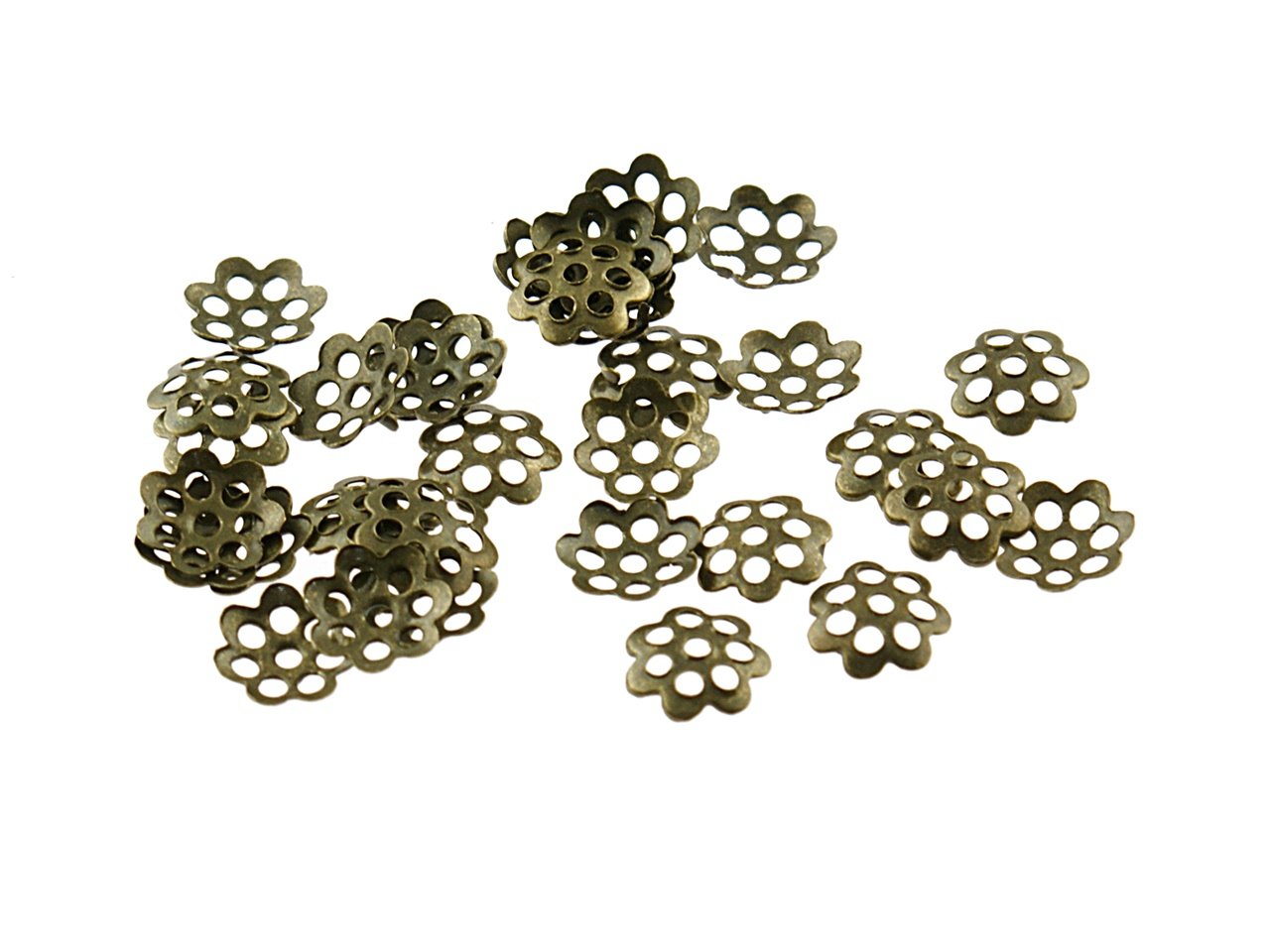100 Small Antique Bronze Filigree Flower Bead Caps, 6 mm by Vintage Parts, DIY Jewelry