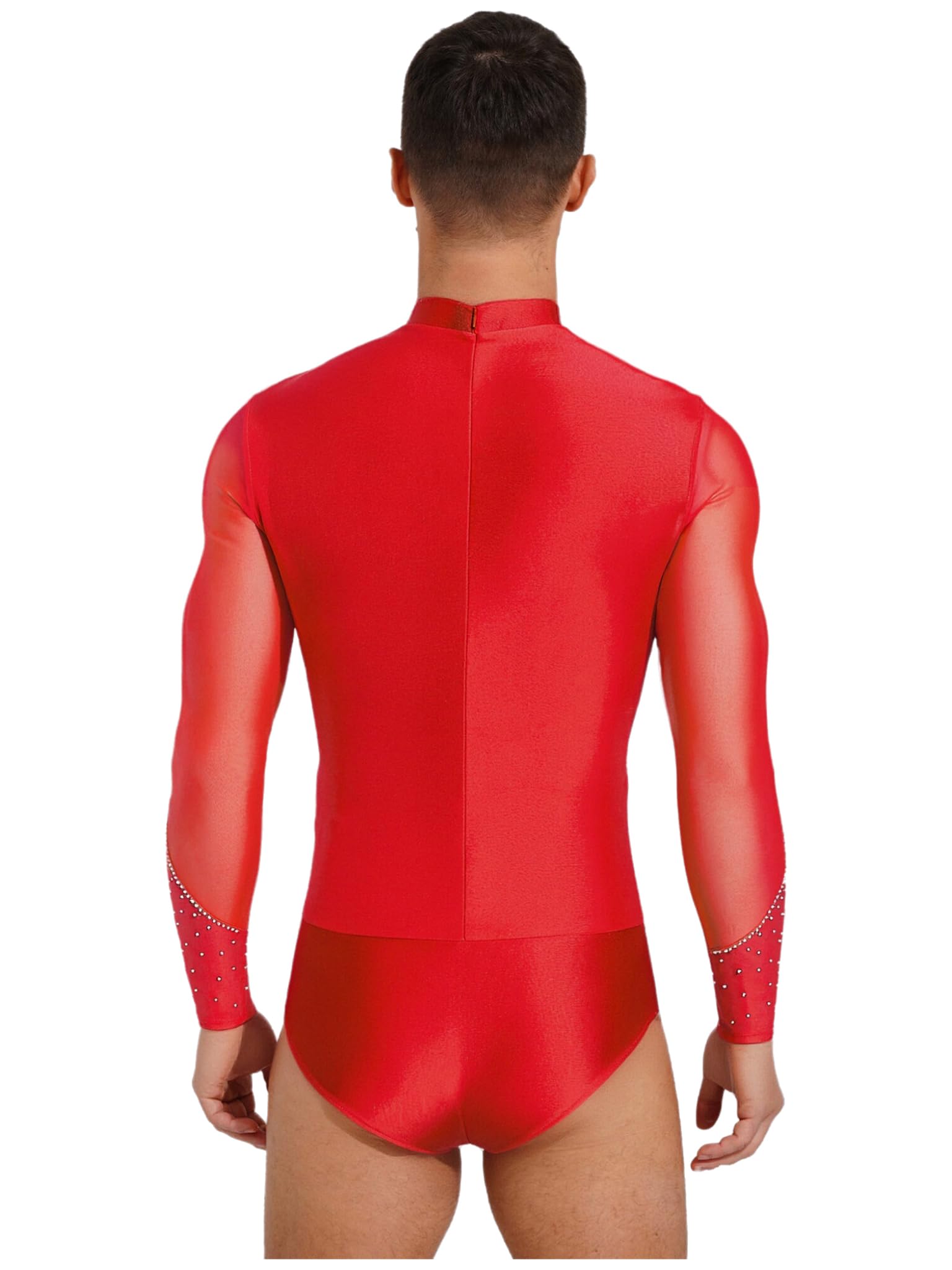 Runhomal Adultos Hombres Traje De Patinaje Artístico Top Baile Latino para Hombres Camisa De Patinaje Profesional Manga Larga de Malla