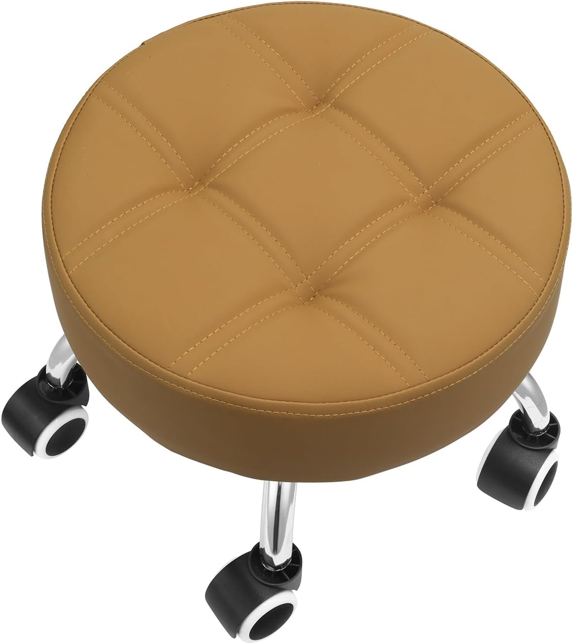 Kaleurrier Low Height Rolling Stool - Heavy Duty Short Stool Chair with Wheels Low to Ground - Small Roller Seat for Home Office Garage Kitchen Repair Shop Mechanic Pedicure Library - Camel