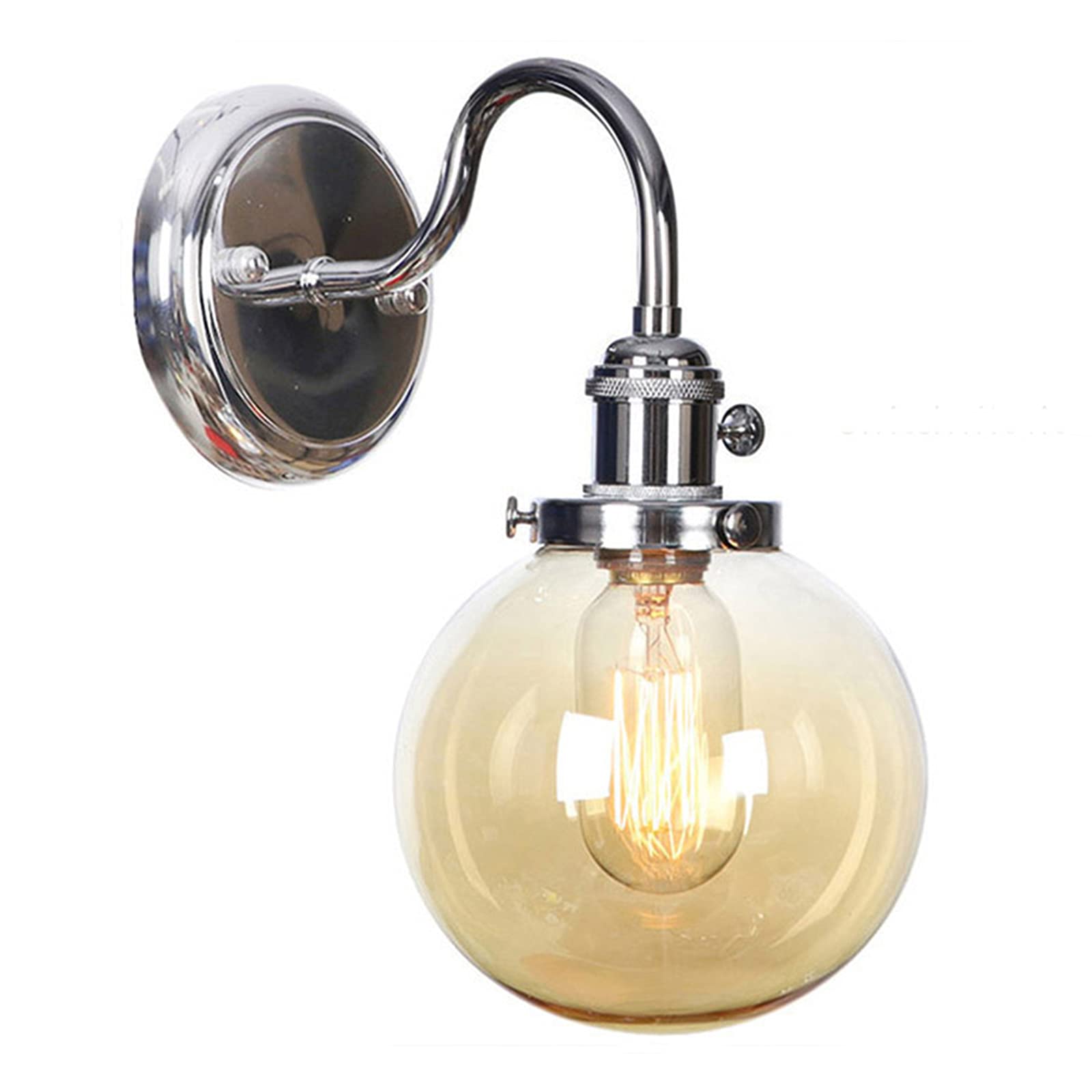 VDOQTLJT Wall Sconces with Switch V-intage Industrial Lighting Globe Glass Shade Metal Lights Gooseneck Lamps Compatible with Bedroom Bathroom Chrome Sconce(Cromo)