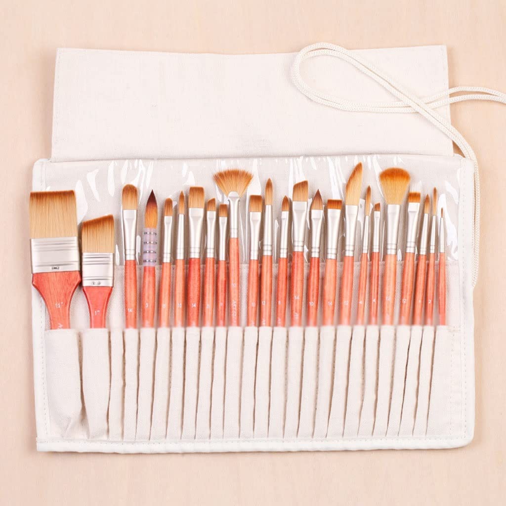 24PCS Art Set Acuarela Pinceles Artísticos con Estuche para lápices para acrílico y Dibujo de Pintura al óleo Decorate