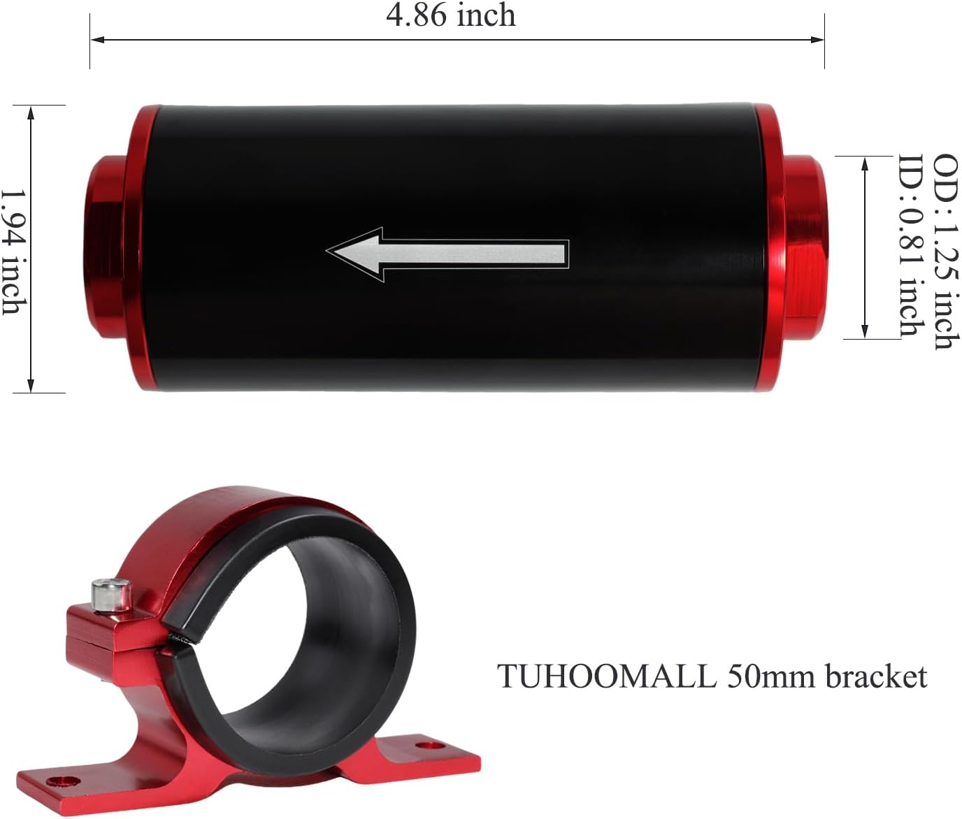 Inline Fuel Filter 100 Micron with 6AN 8AN 10AN Fuel Filter Adapter Universal 50MM, 1 set Inline fuel filter Red