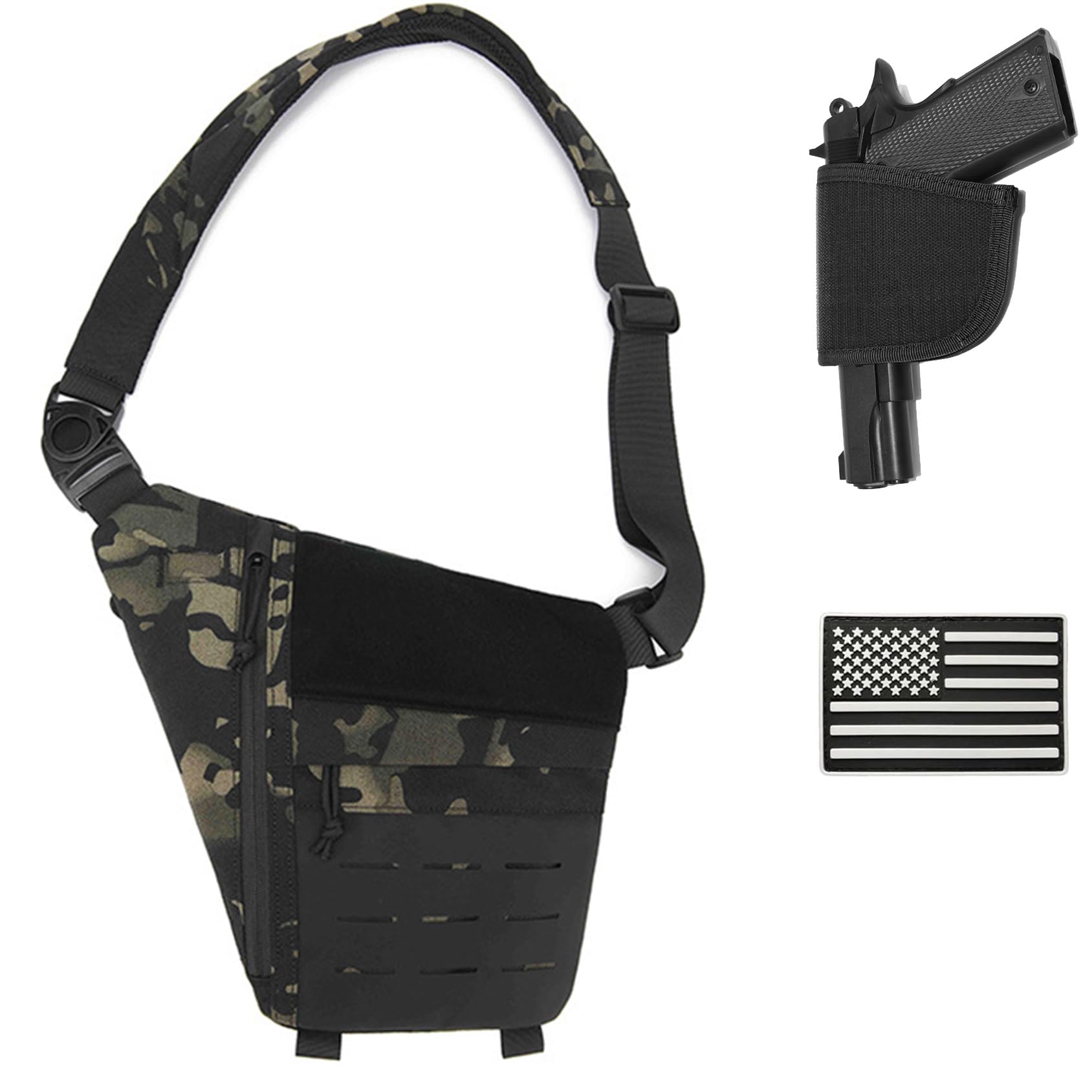 YASHALY Tactical Chest Bag Mens Concealed Carry Sling Backpack Pack Military CCW Anti-Thief Shoulder Sling Bag With Gun Holster Patch (BCP)
