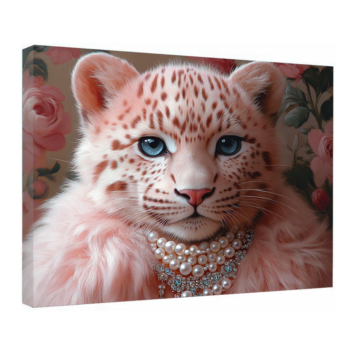 TZKRWRH Cheetah Wall Art Print Jungle Animals Decor Leopard Wearing Jewelry Leopard Pictures, Animal Portrait Painting, African Wild Animal Art Poster(Pink 16)-60x90cm Framed