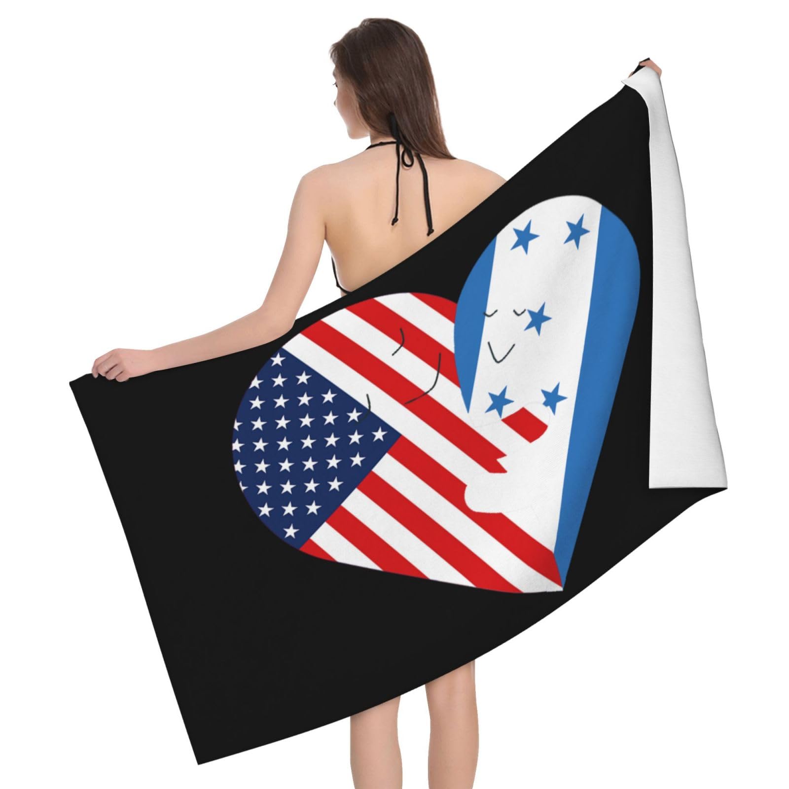 HLBSDM Microfiber Hearts America USA and Honduras Flag Beach Towel Quick Dry Soft Sand Free Beach Towels for Pool Swim Beach Lightweight Thin Towels