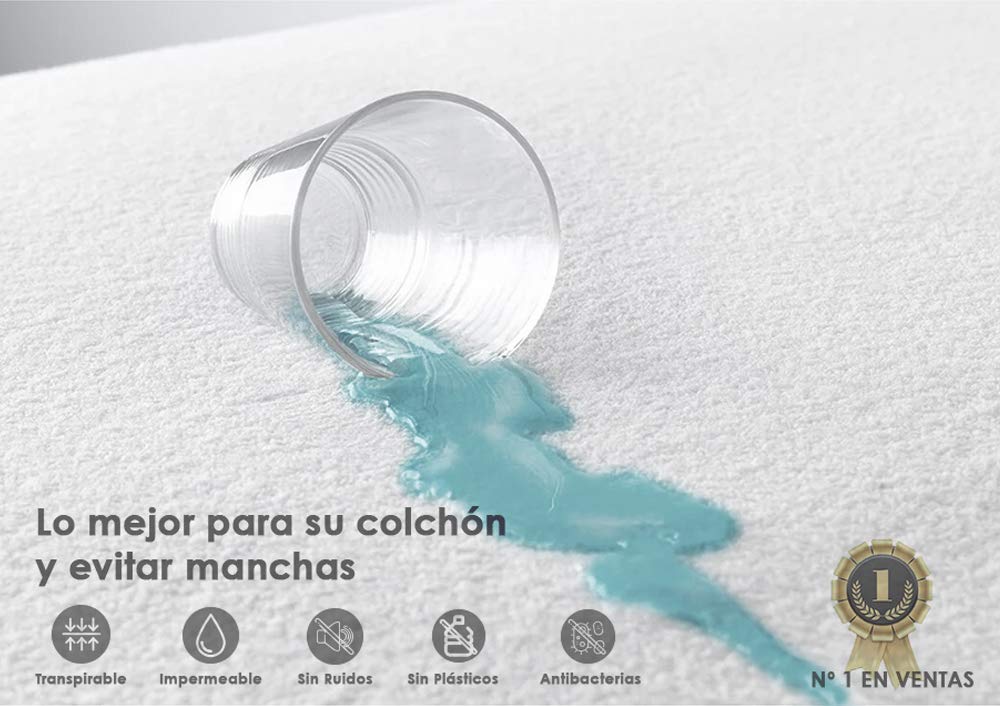 Protector Impermeable Colchon Transpirable de Algodon | Cubre Colchón Impermeable Silencioso y Ajustable | Fundas de Colchon Lavables 110 x 190 - Web del Colchón