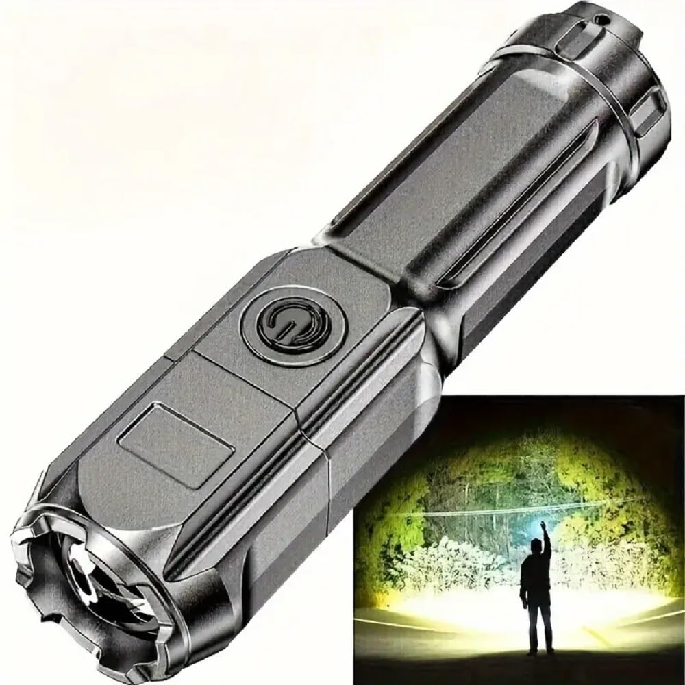 Rechargeble Flashlight Mini Compact, Extreme Long Shot High Power LED, USB Rechargeable,Zoomable, Multi-Functional, Dimming, Telescopic Zoom, Outdoor Camping,Home Use, Black