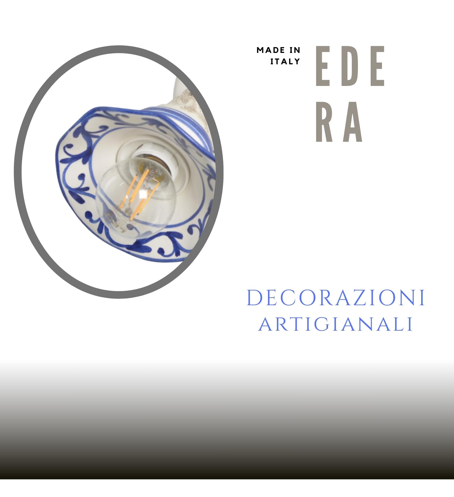 VANNI LAMPADARI - Applique da Parete Interno Edera - Lampada da Parete Orientabile con Snodo- in Ceramica Decorata a Mano - Applique Camera da Letto - Bagno - Cucina – Soggiorno, Blu