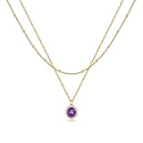 Layered Birthstone Necklace for Women - Non Tarnish 14K Plated Gold Necklace Dainty Round Birthstone Pendant Necklaces Simple Gold Necklaces Jewelry Birthday Gifts for Women Teen Girls