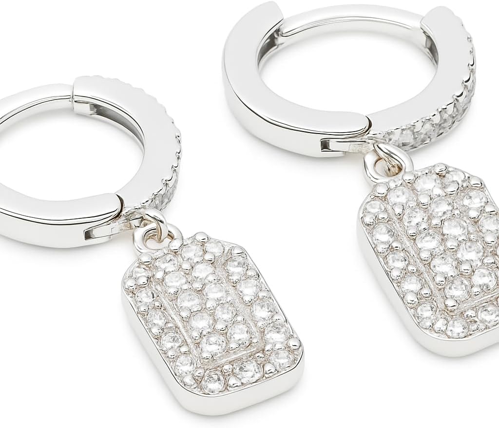 Rectangle CZ Dangle Wide Hoop Earrings for Women – 10mm Charm, 25mm Total Length, Elegant Gift Earrings.KT001 - Image 4