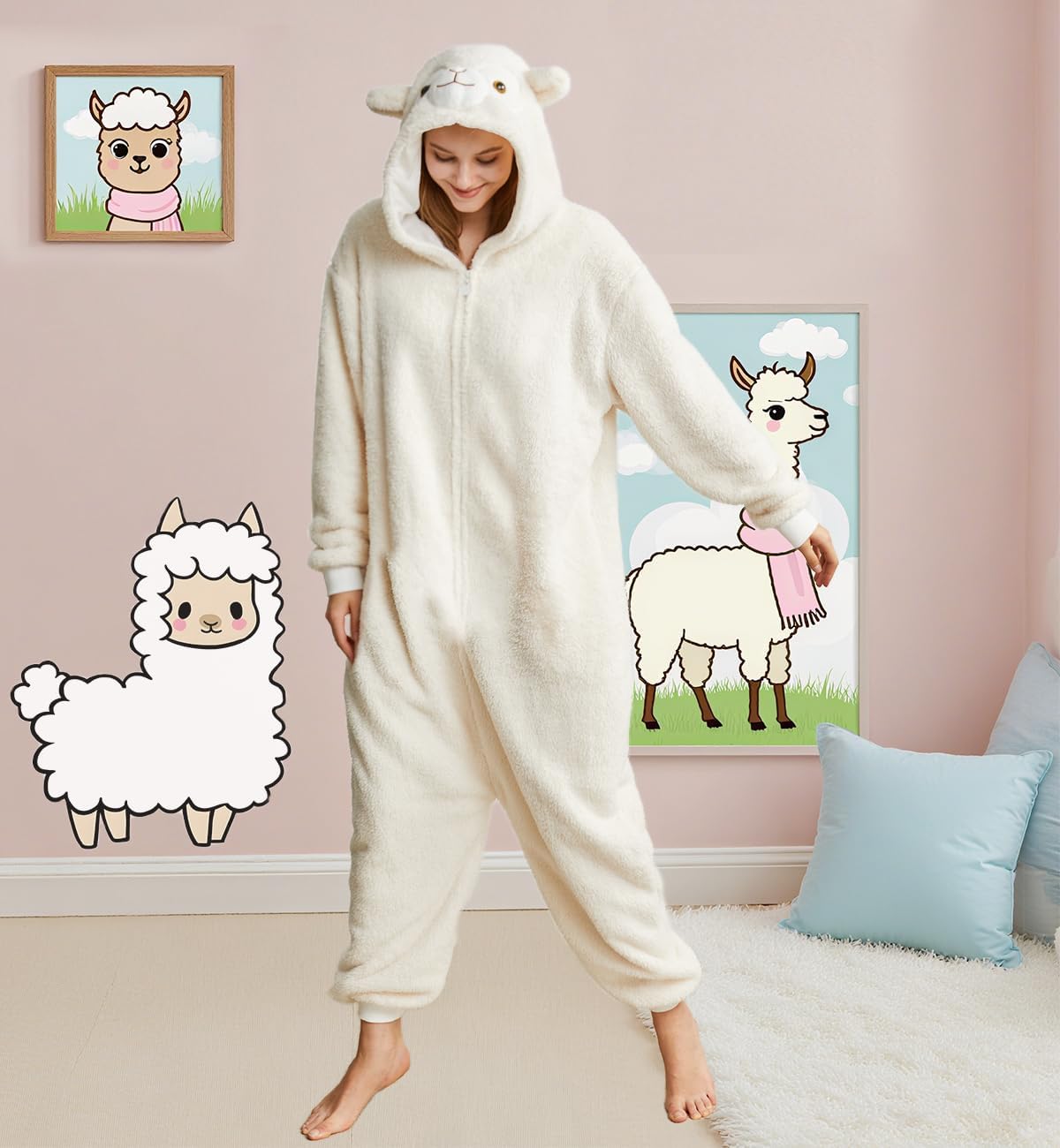 Unpifolov Alpaca Pajamas Unisex Animal Jumpsuit Adult Home Wear Sleepwear Cosplay Costumes