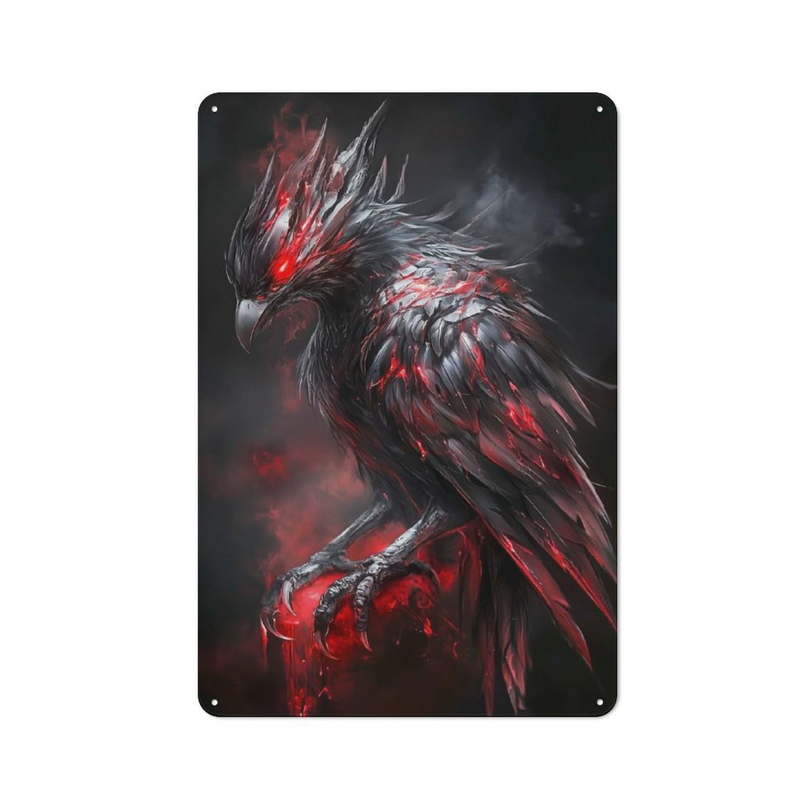 Tin Wall Plaque 30x20cm with Fiery Raven for Kitchen Or Home Bar, for Metal Sign Collectors, for Cafés, Pubs And Restaurants