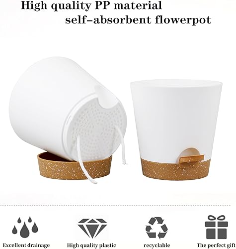 Miniatura 8 de Paquete de 5 macetas de riego automático de 5 pulgadas, macetas de violetas africanas con agujeros de drenaje y depósito, maceta de plástico marrón