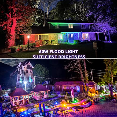 Led Flood Lights Outdoor Rgbcw 60W Smart Color Changing Floodlight 600W Equiv Waterproof For Chrismas Party Landscape Stage Light With App Control, Dimmable, Timing, Music Rhythm #TOP4