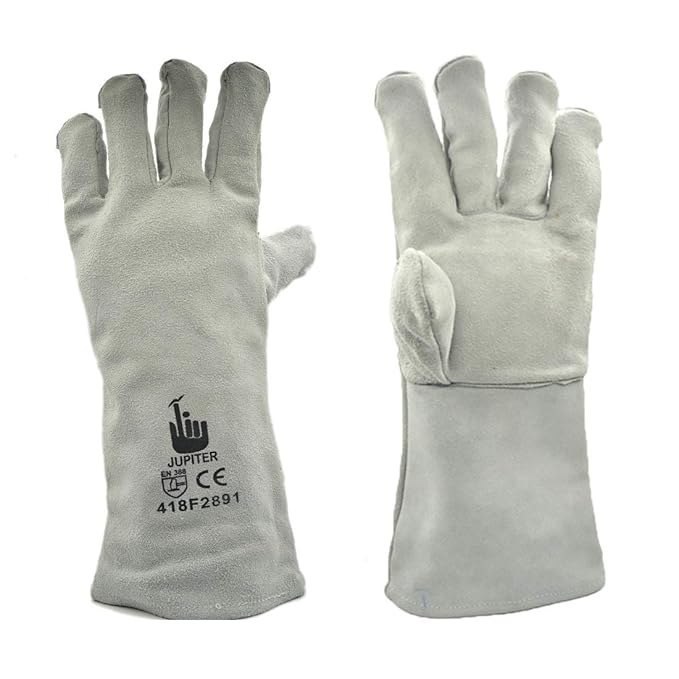 Jupiter Industries Rose Gardening Puncture Resistant Leather Gloves for Pruning Blackberries/Thorny Bushes/Industrial Work, Large (White)