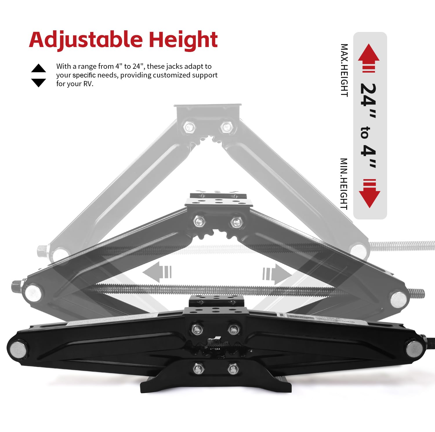 MaxxHaul 50971 RV Stabilizer Scissor Jacks (Set Of 2) - 5000lb Capacity Each, 4" To 24" Height, With Crank Handle