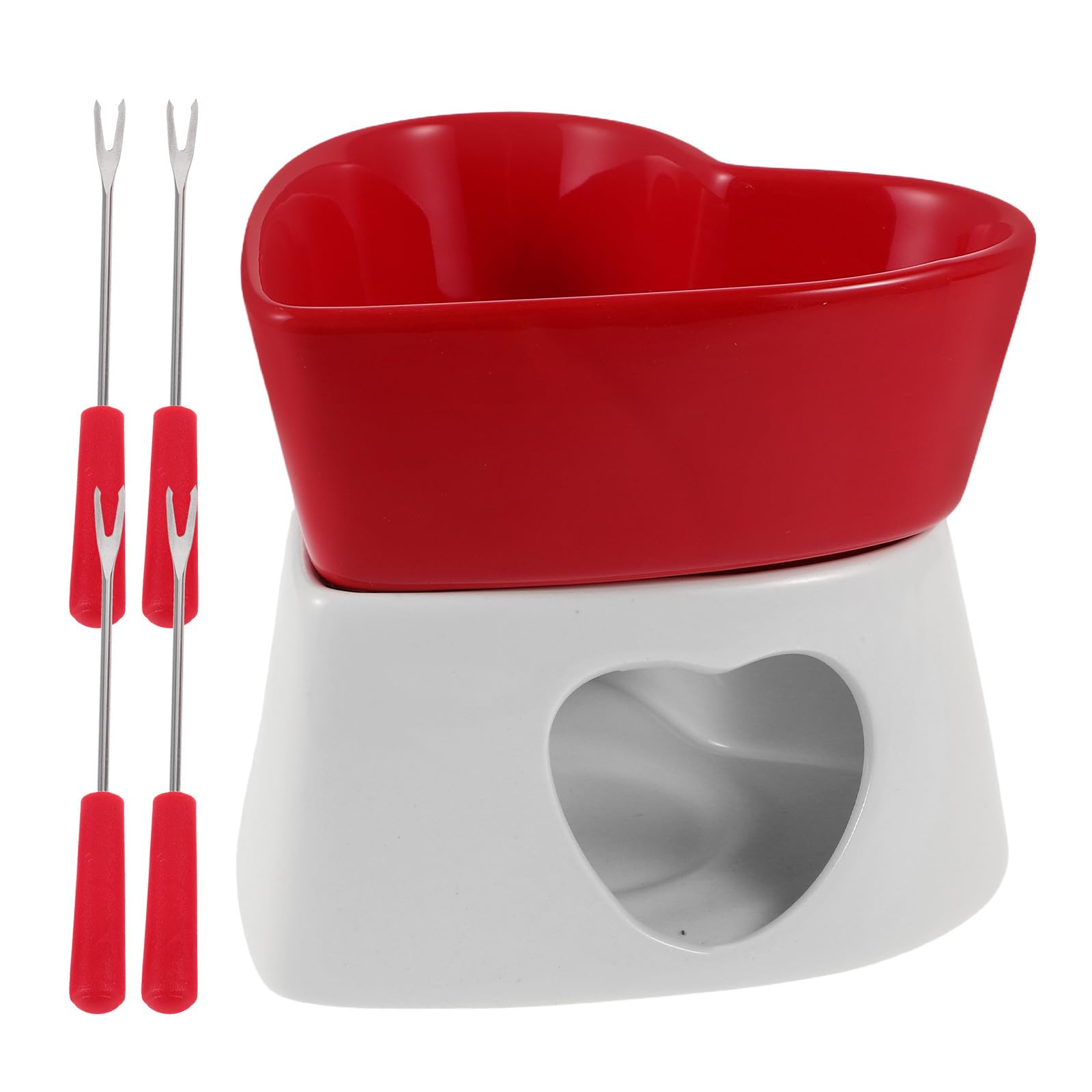 VALICLUD Set Fonduta in Ceramica a Cuore per Cioccolato e Formaggio