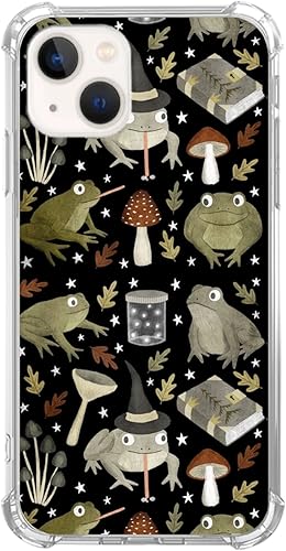 Funda estética de rana bruja compatible con iPhone 13, funda de Halloween de rana hongo para iPhone 13 para adolescentes, hombres y mujeres, funda