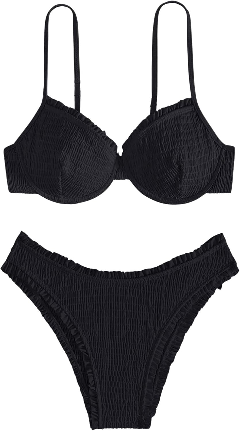SweatyRocks Women's Bikini Sets for Women Textured Push Up Bathing Suits 2 Piece Swimsuit