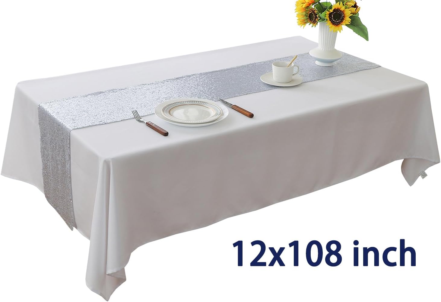 10 Pack Sequin Silver Table Runners 12 x 108 Inches - WENSINL Glitter Silver Table Runner for Party Wedding Birthday Engagement Banquet Meeting Anniversary Christmas Dining Room Decoration