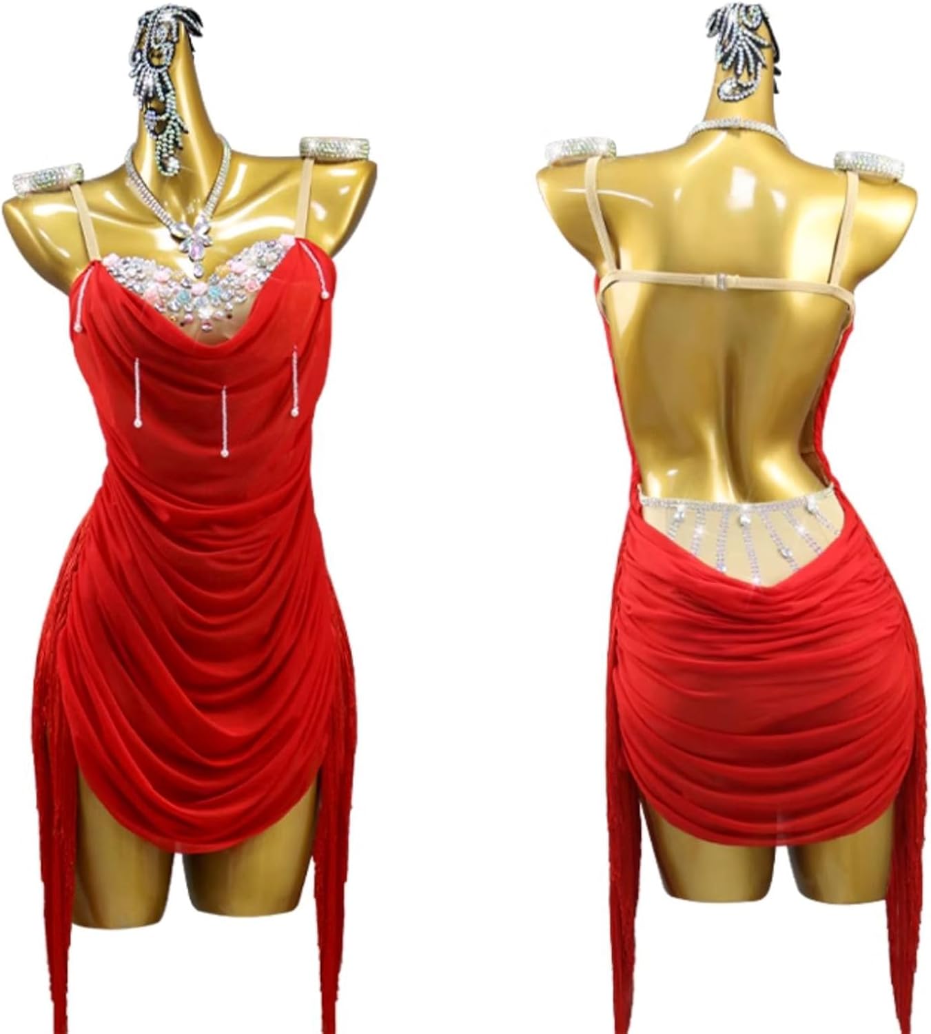 Women's White Fringe Latin Dance Dress Ballroom Waltz Tango Samba Sling Backless Latin Performance Competition Dress