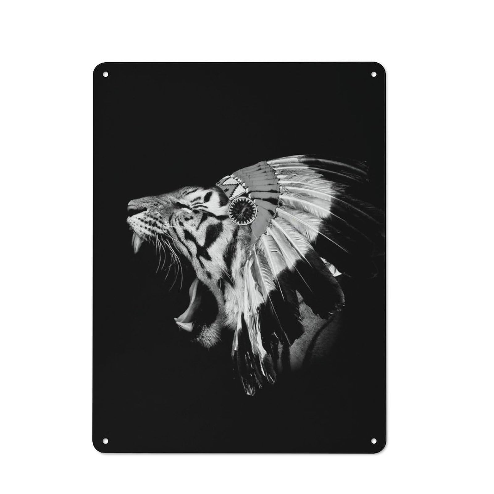 Junmoney Style-10 Metal Sign 40X30cm With Native American Tiger For Pub Or Café, Vintage Decor, For Metal Sign Collectors, For Garage And Workshop Walls