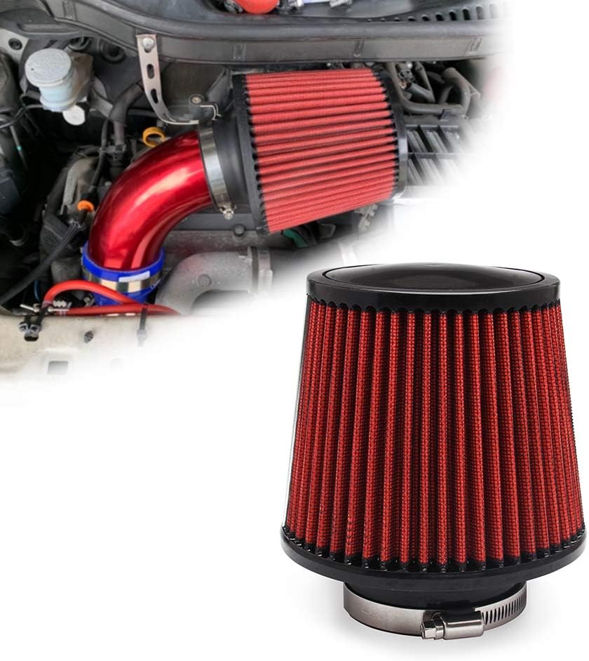 No 1 Racing 汎用 エアクリーナー 76mm 車 エアフィルター スポーツフィルター 吸気効率up エンジンパワー アップ ターボ 集塵 メッシュエアフィルター キノコ型 軽量 自動車用 汎用 レッド ブラック 吸気 排気パーツ