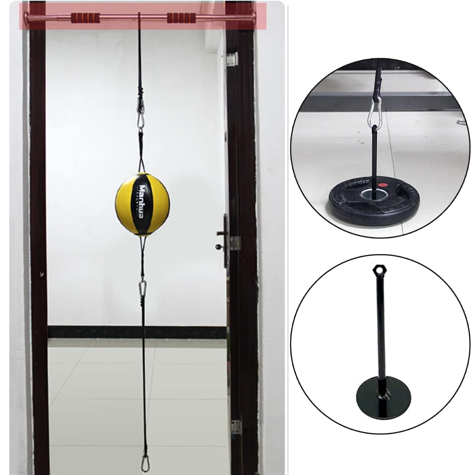 Sacco da boxe silenzioso per porta, sacco a doppia estremità e palla da boxe per riflessi per telaio della porta, soffitto e pavimento, palla antistress da appendere per fitness e ventilazione, sacc