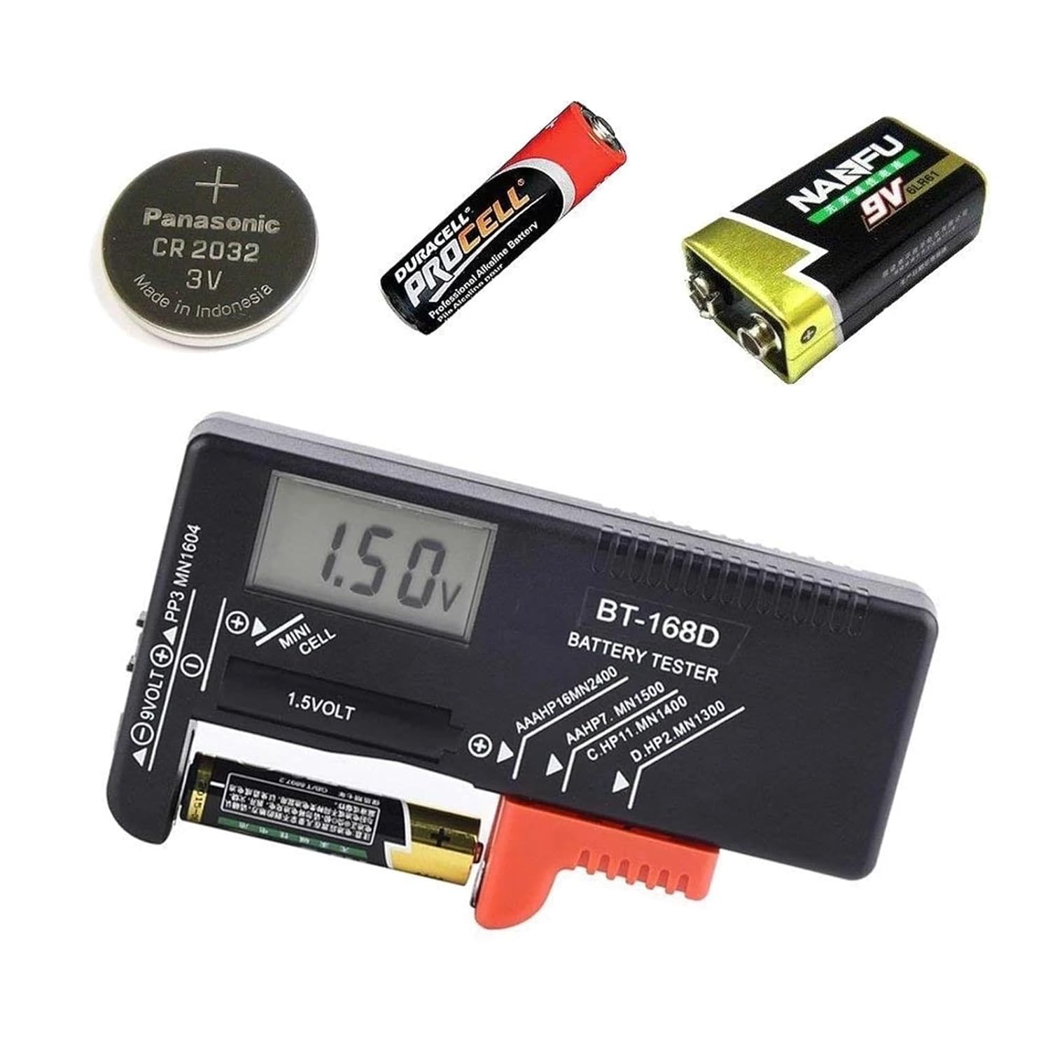 BT168 Digital Battery Tester Volt For AA AAA 9V Button Multiple Size Battery Tester Voltage Meter Tools BT168D 168 PRO 1Pcs(BT-168D)