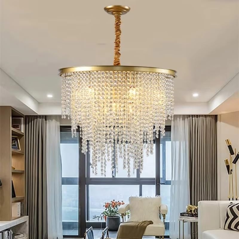 Lustre nordique avec abat-jour en cristal et corps de lampe en fer forgé robuste