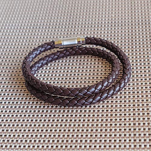 Globi Leather Bracelet For Men | Genuine Wrap Braided Leather Cuff Bangle Bracelet With Magnetic Stainless Steel Clasp For Men/Women (Brown 8”) #TOP3