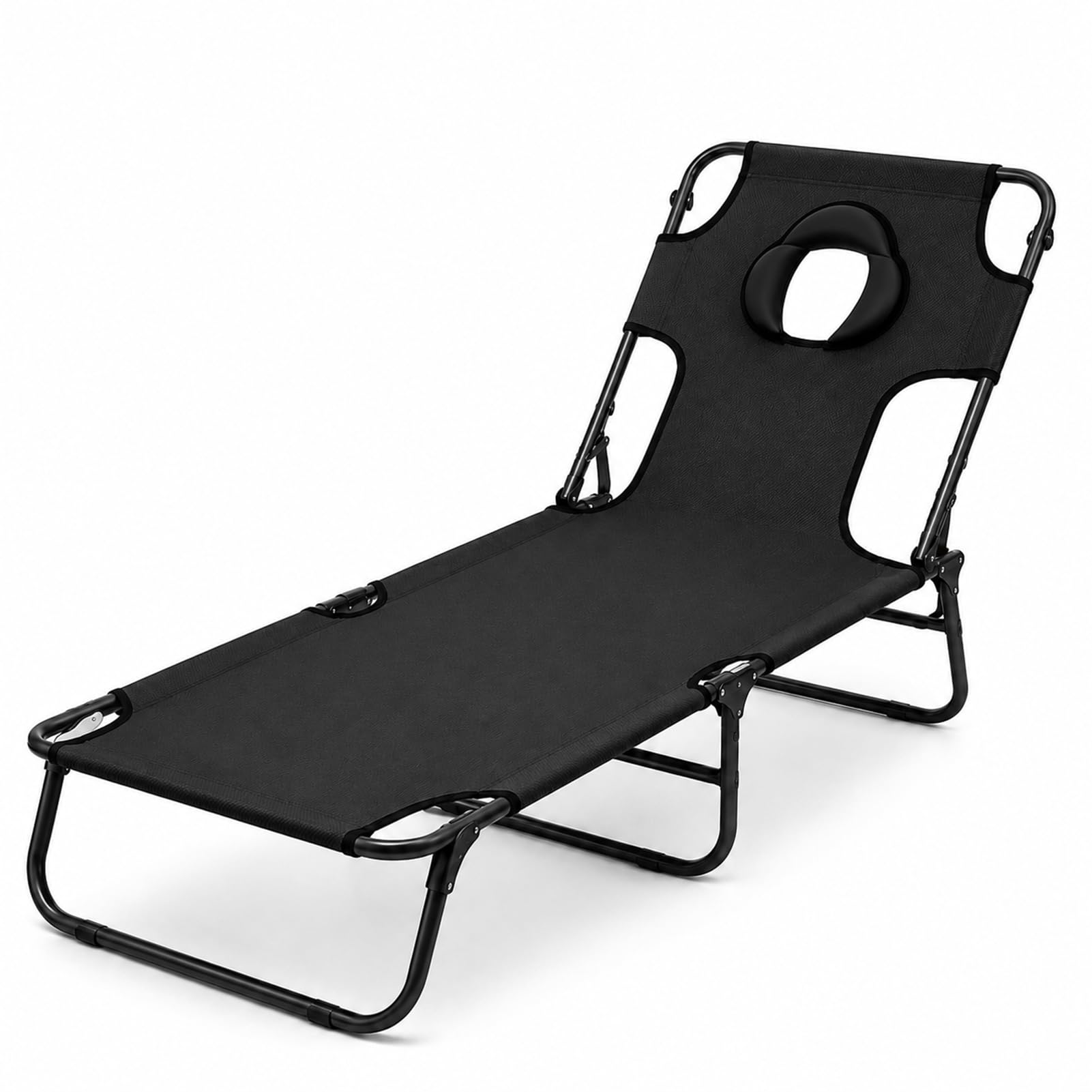 JJPP Folding Sun Lounger with Canopy, Adjustable Reclining Garden Chair with Face Hole, Portable Outdoor Camping Bed, for Beach, Garden, Patio, Camping, Fishing (Without Canopy,black)