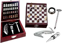 Kit Vinho com Jogo Xadrez Maleta Luxo Saca Rolhas Abridor 6603