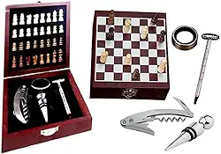 Kit Vinho com Jogo Xadrez Maleta Luxo Saca Rolhas Abridor 6603