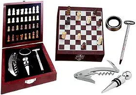 Kit Vinho com Jogo Xadrez Maleta Luxo Saca Rolhas Abridor 6603