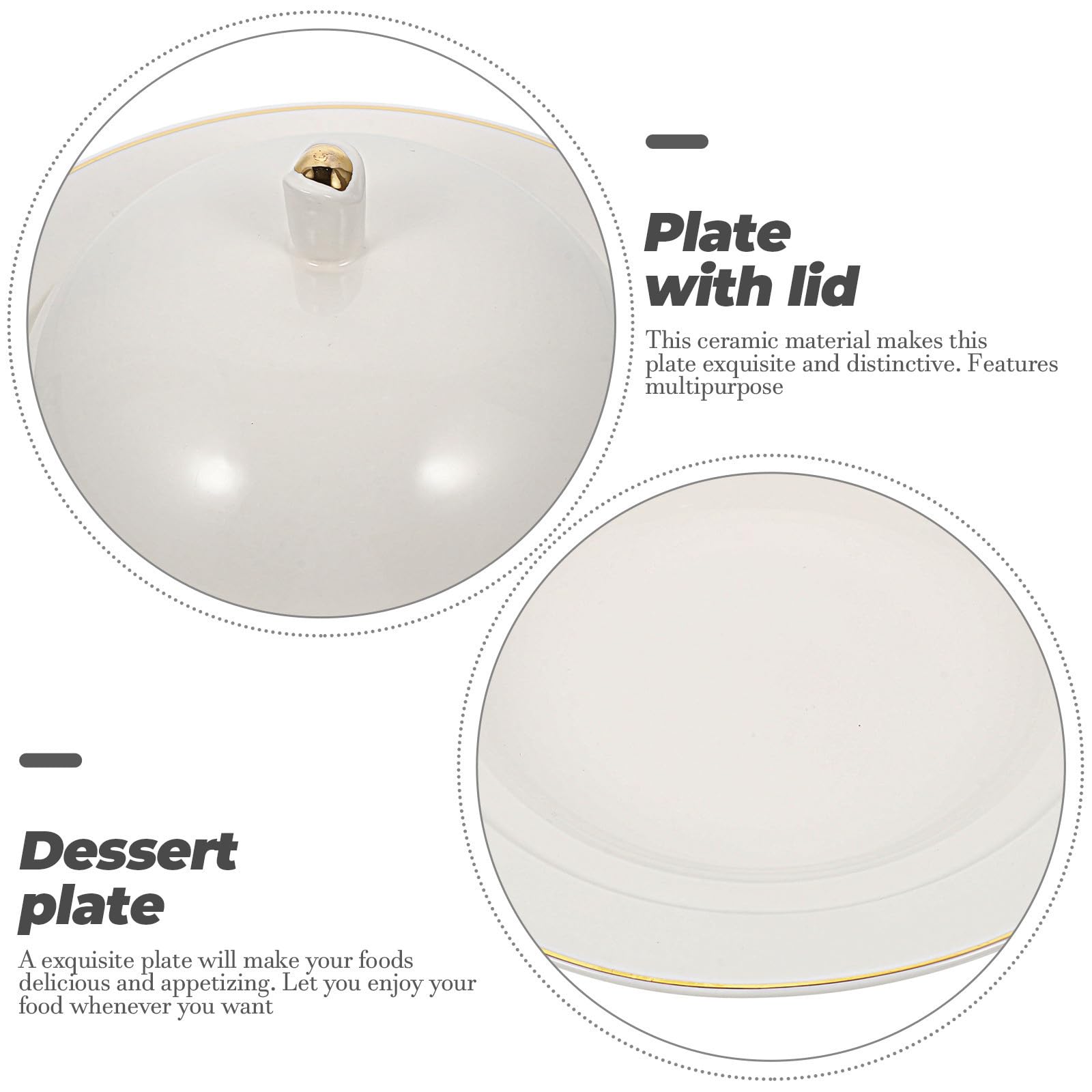 Gatuida Piatto in Ceramica Bianco con Coperchio per Bistecca e Dessert, Piatto da Portata Funzionale per Ristorante e Hotel, Materiale Ceramico Resistente e Finitura Liscia